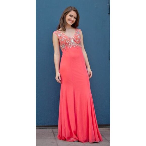Heavily Beaded Coral Dress Formal, Pageant, Appearance - Picture 10 of 10